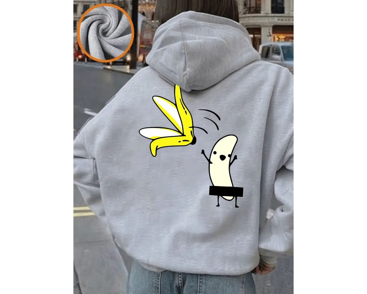 Karikatür Muz Dans Baskı Kapüşonlular Kadın Rahat Gevşek Kazak Kış Polar Sıcak Kazak Temeller