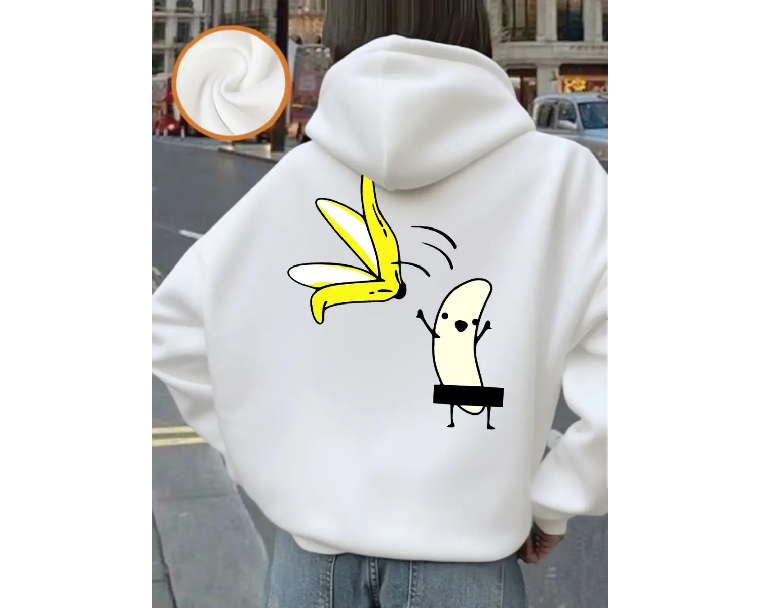 Karikatür Muz Dans Baskı Kapüşonlular Kadın Rahat Gevşek Kazak Kış Polar Sıcak Kazak Temeller