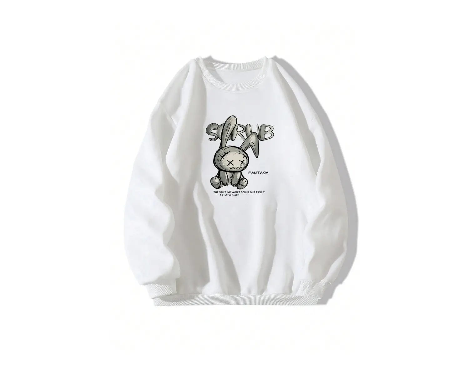 Karikatür & Slogan Grafikli Düşük Omuz Oversize Sweat Beyaz