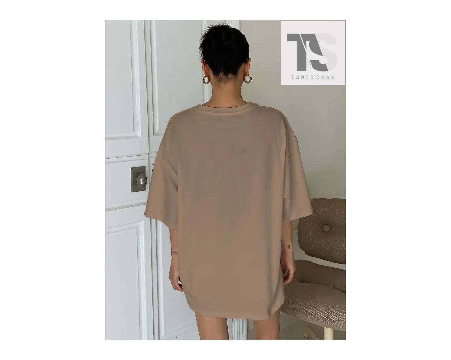 Karikatür & Slogan Grafikli Düşük Omuzlu Oversize Tişört