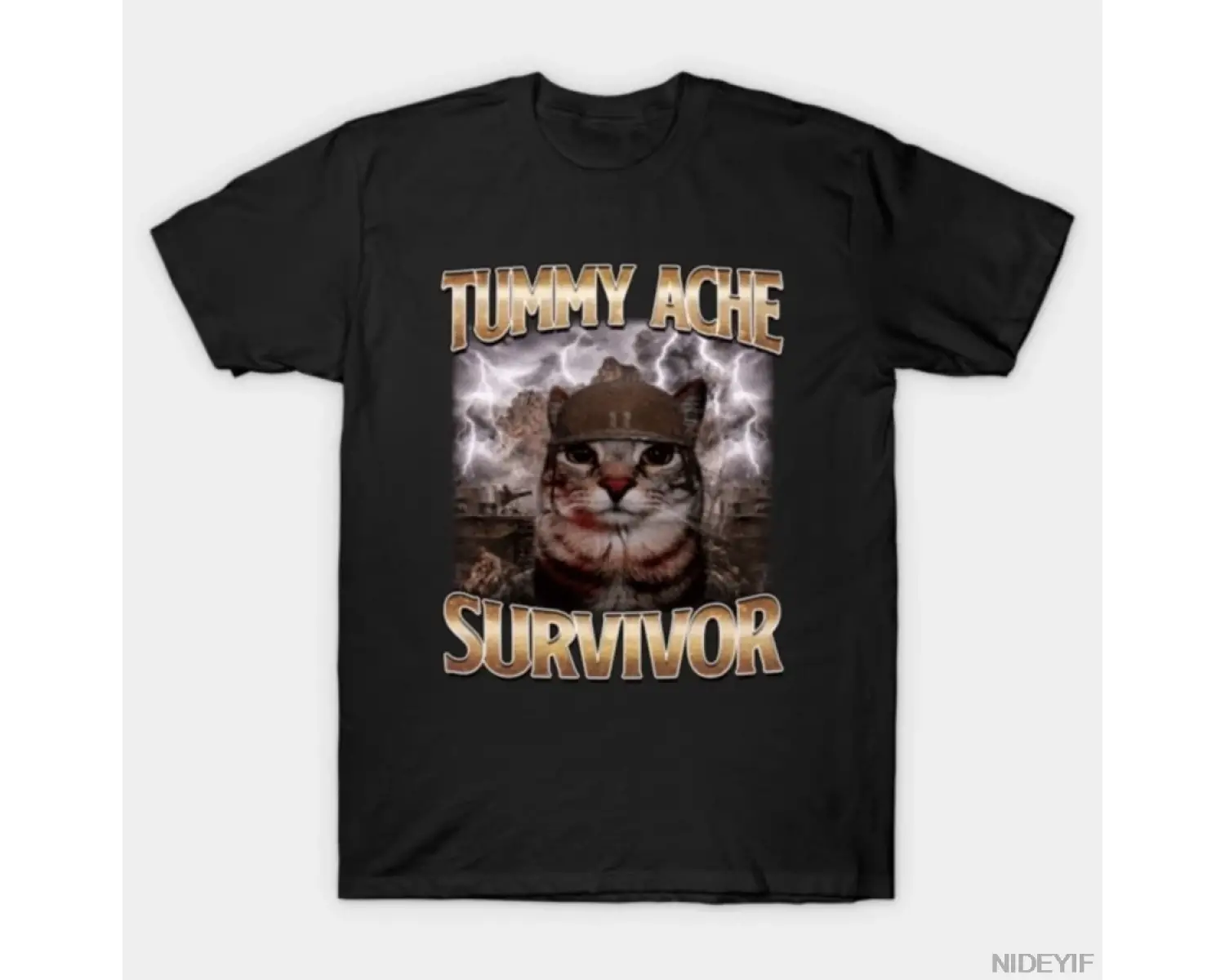 Karın Ağrısı Survivor Savaşçı Kedi Tasarım T-shirt Erkekler Kadınlar Için % 100% Pamuk T Shir