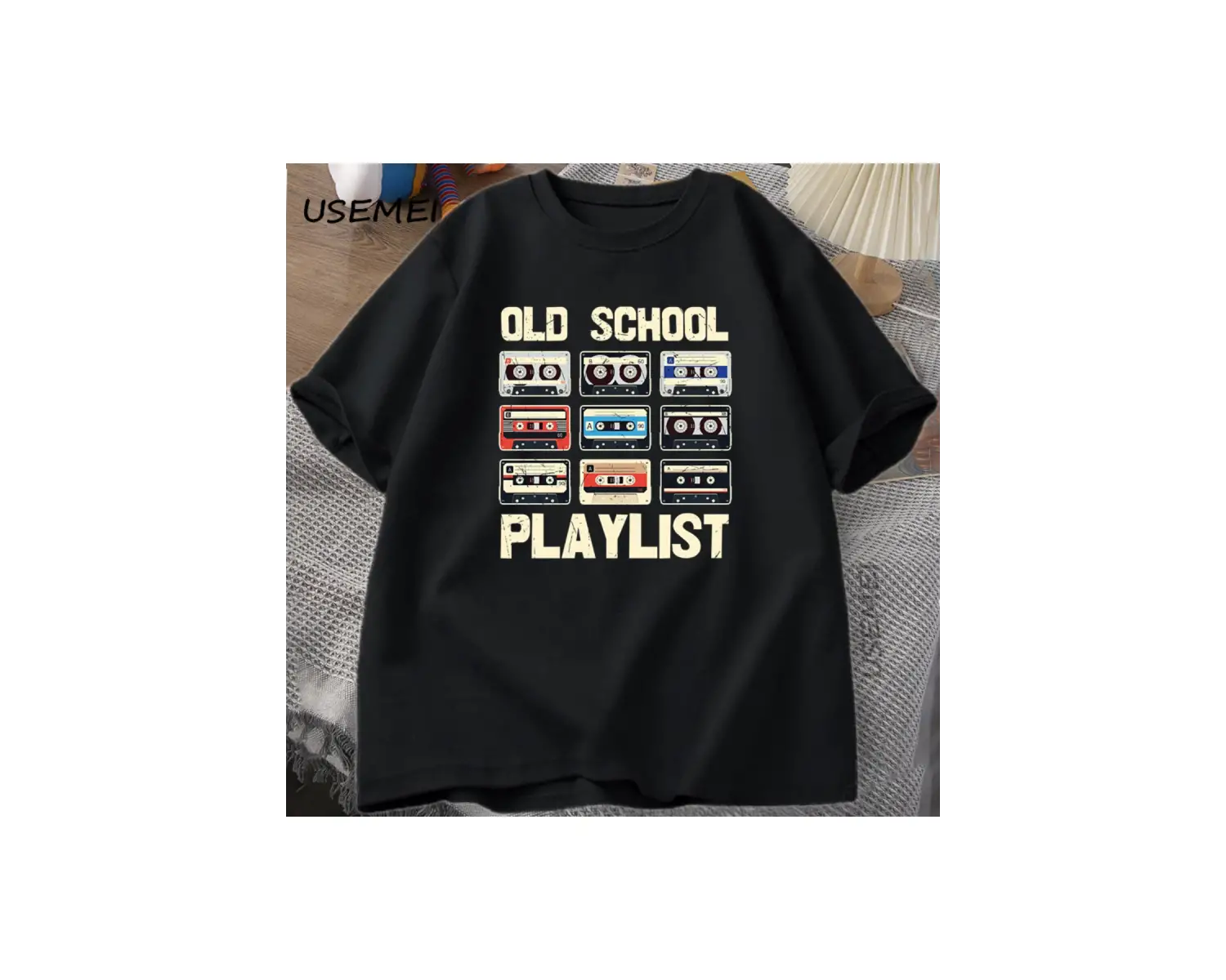 Kaset Müzik Eski Okul T-shirt Çalma Listesi Dijital Tshirt Pamuk Kısa Kollu Yuvarlak Boyun Te 2892