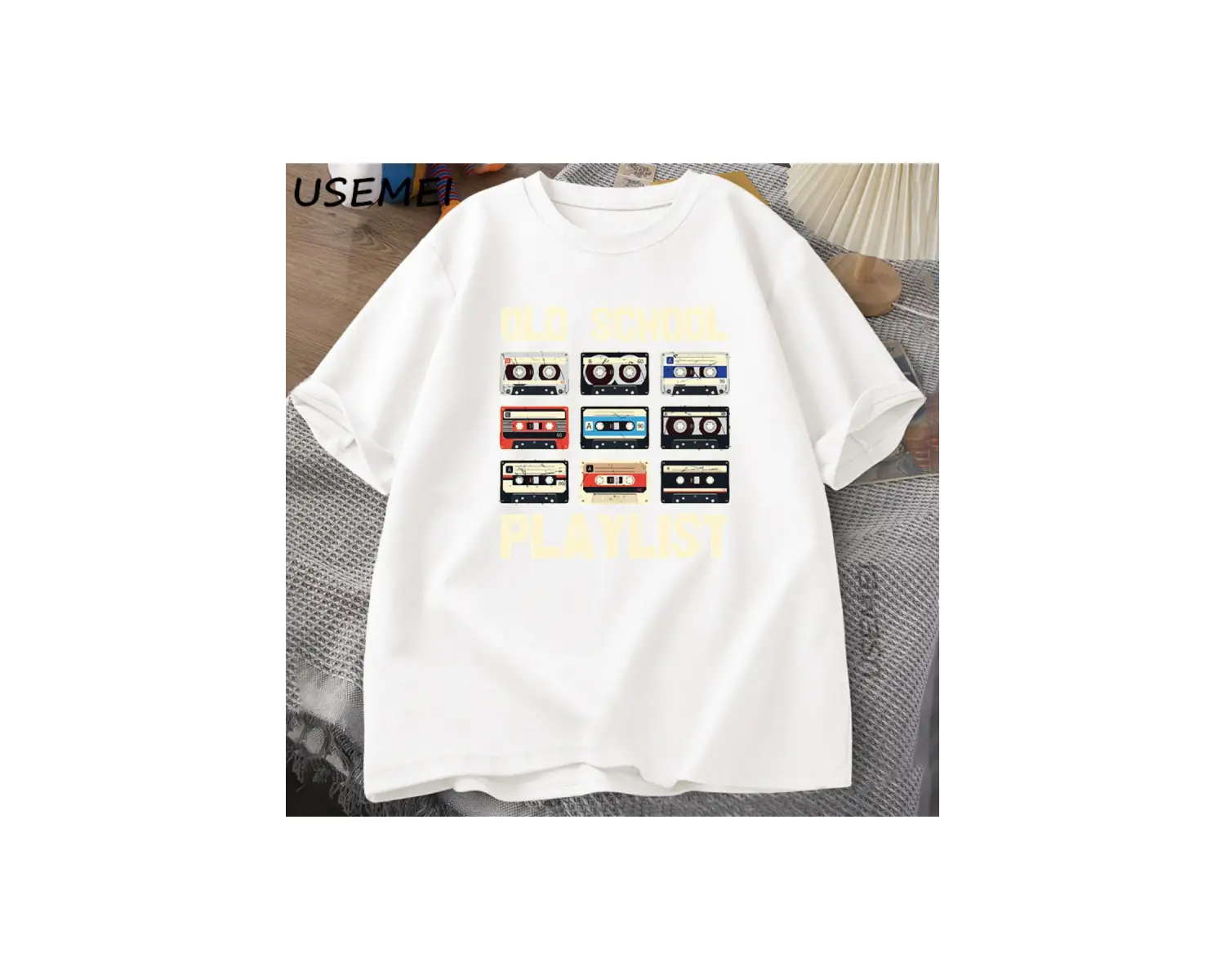 Kaset Müzik Eski Okul T-shirt Çalma Listesi Dijital Tshirt Pamuk Kısa Kollu Yuvarlak Boyun Te 2892