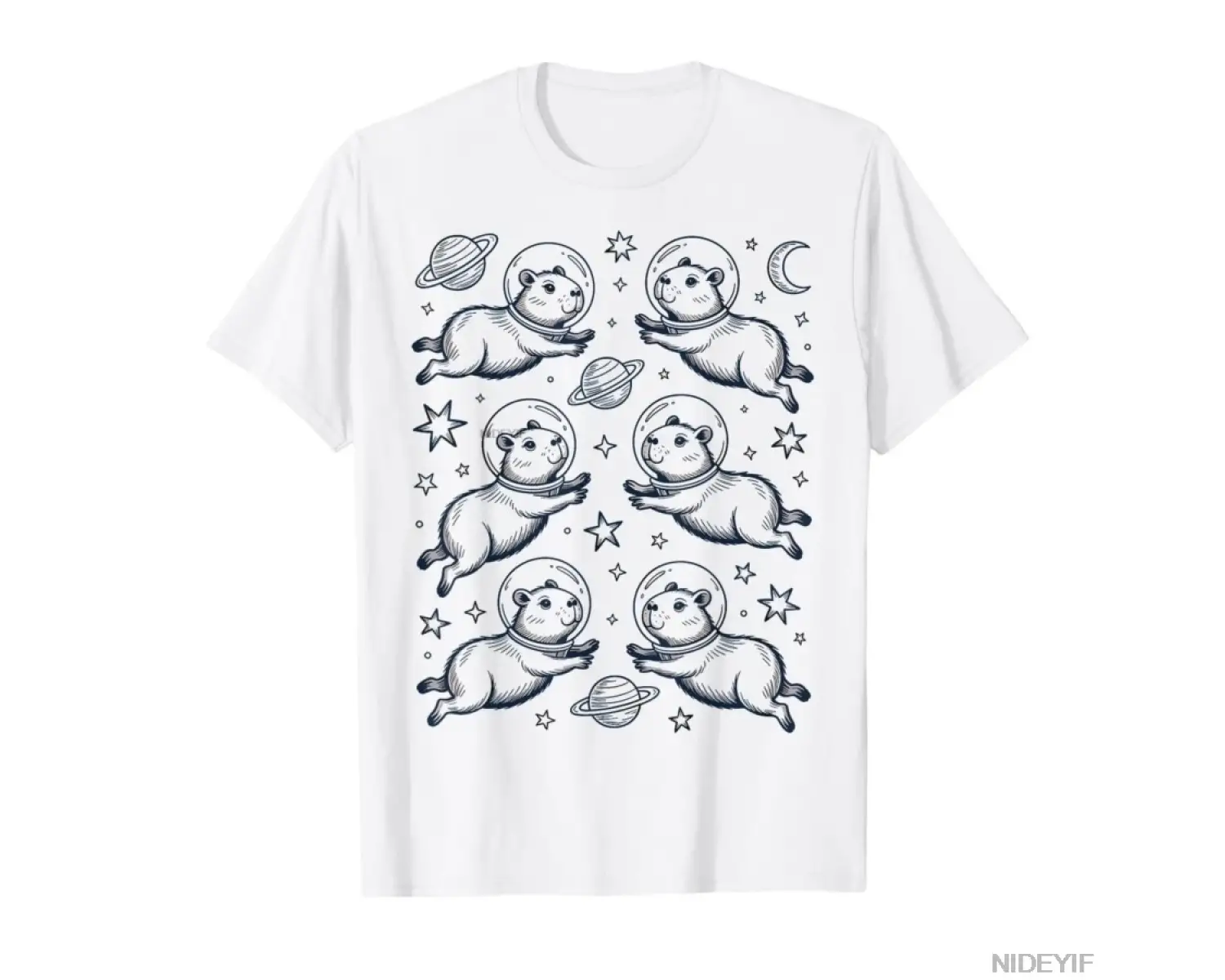 Kawaii Uzay Capybara Meme Astronot Estetik T-shirt Erkekler Kadınlar Için % 100% Pamuk T Shir