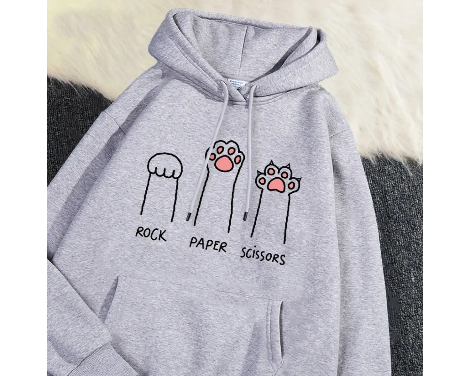Kawaii Womans Hoodies kaya kağıt makas komik kedi baskı kazak yumuşak nefes gevşek kazak sonb