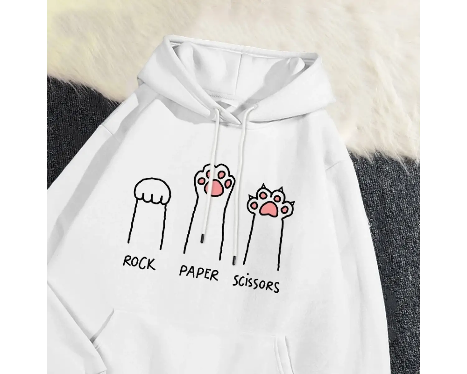 Kawaii Womans Hoodies kaya kağıt makas komik kedi baskı kazak yumuşak nefes gevşek kazak sonb