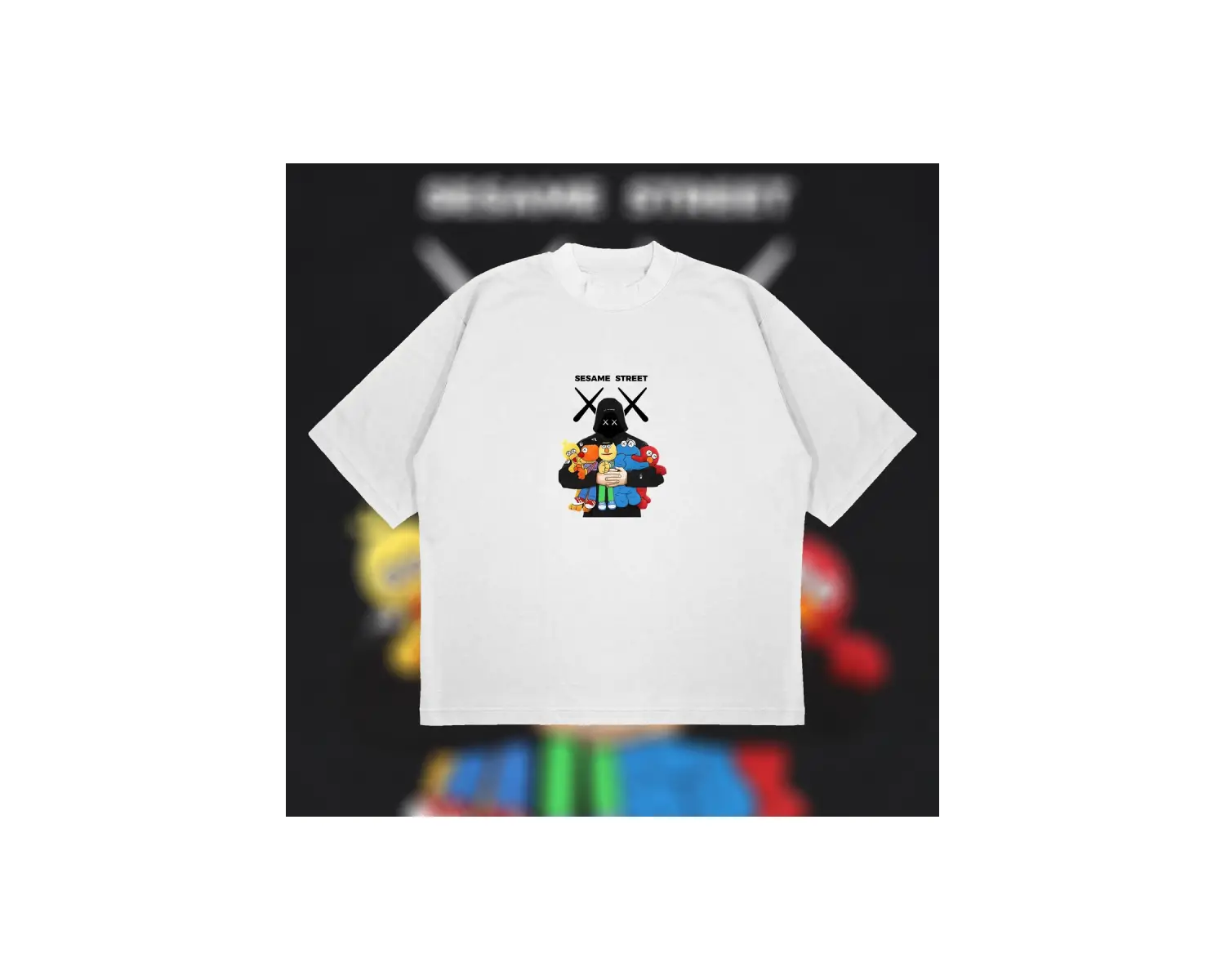 Kaws X Sesame Street Boxy Fit Oversize Unisex Tshirt – Baskılı Tişört |