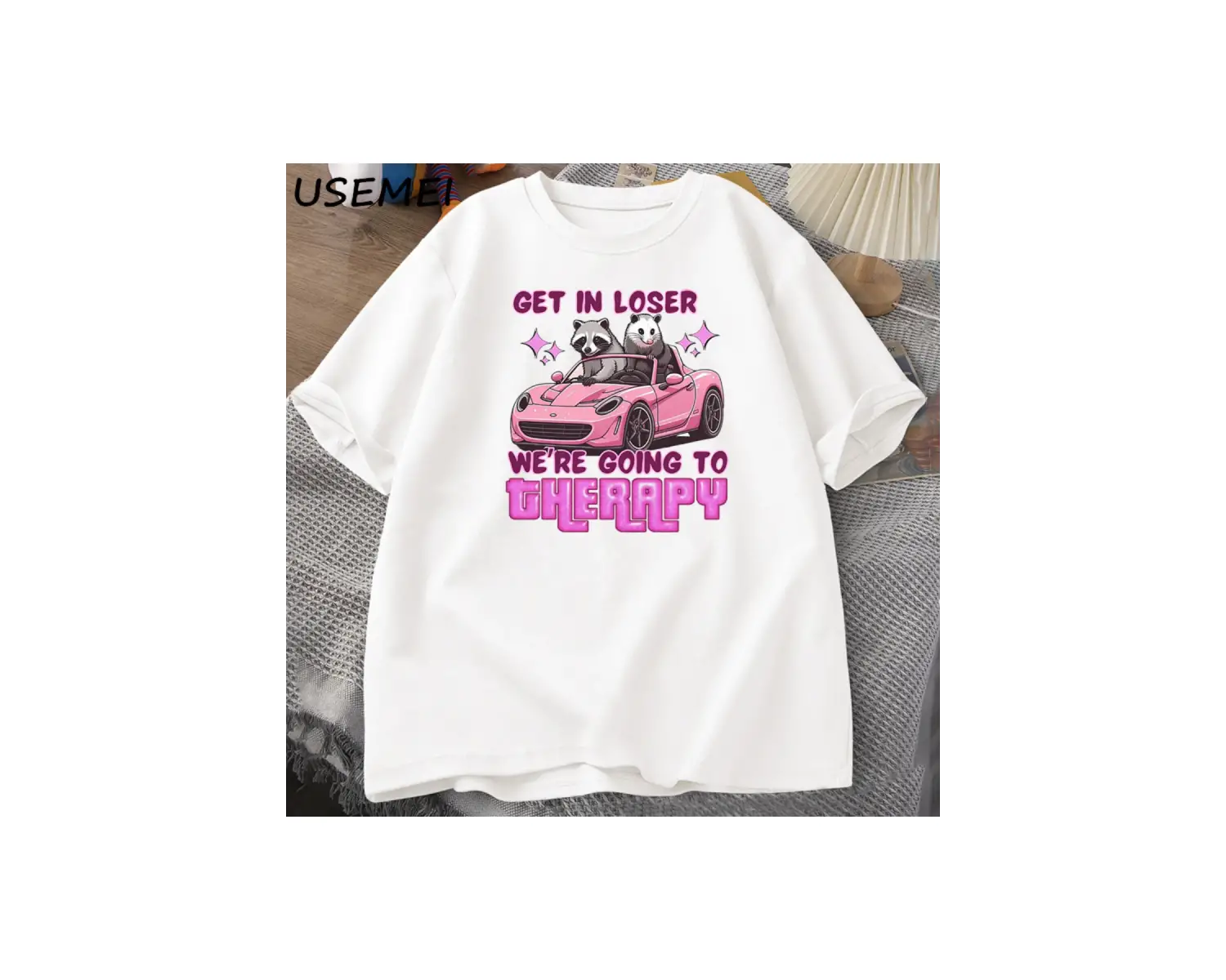 Kaybeden olsun biz gidiyor terapi rakun komik T Shirt Trendy Y2k zihinsel sağlık T Shirt erke 3046