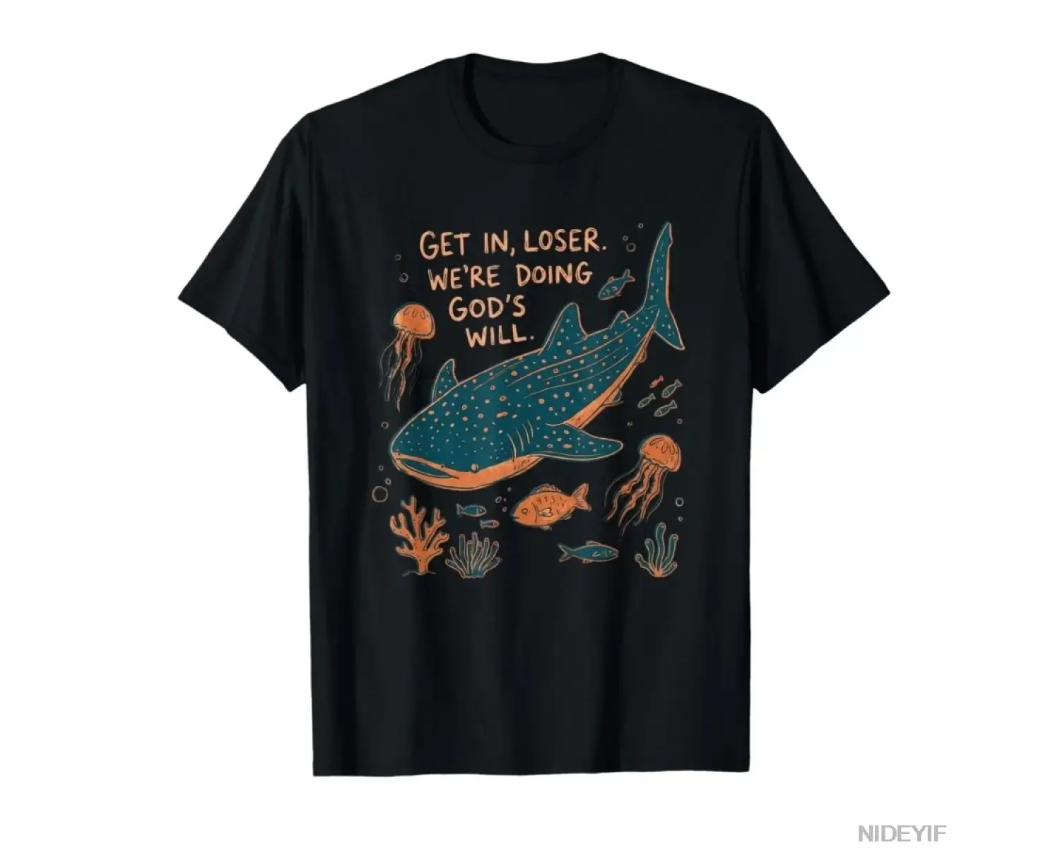 Kaybeden Olsun Biz Tanrının İsteğini Karşıyoruz Balina Köpekbalığı Okyanus Tişörtü Erkekler