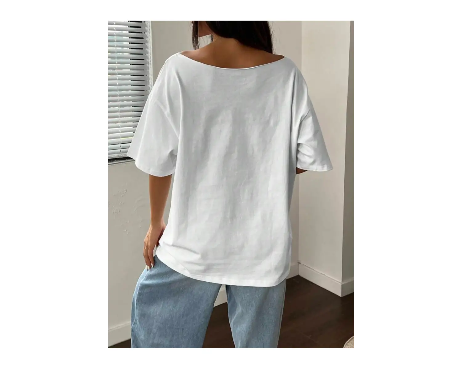 Kayık Yaka 76 Baskılı Oversize %100 Pamuk