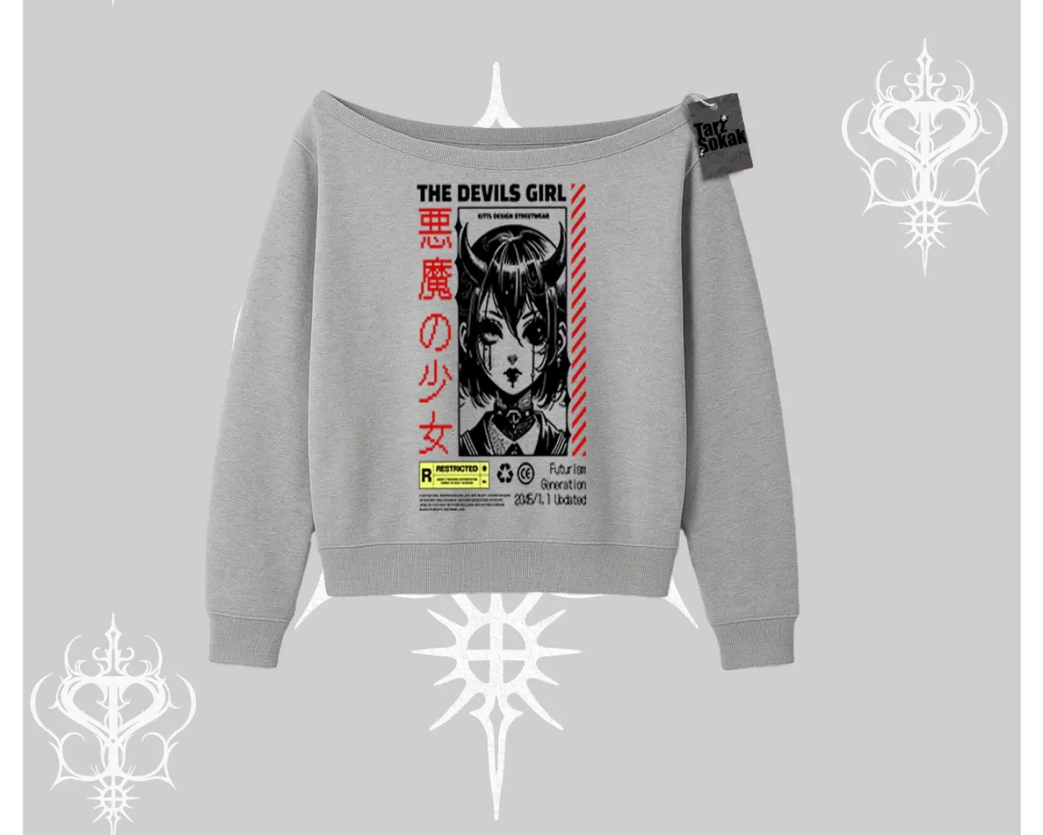 Kayık Yaka Sweatshirt Anime Devils Girl Japanese Style Baskılı