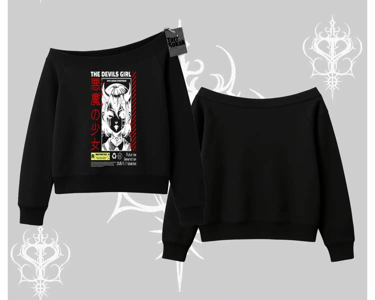 Kayık Yaka Sweatshirt Anime Devils Girl Japanese Style Baskılı