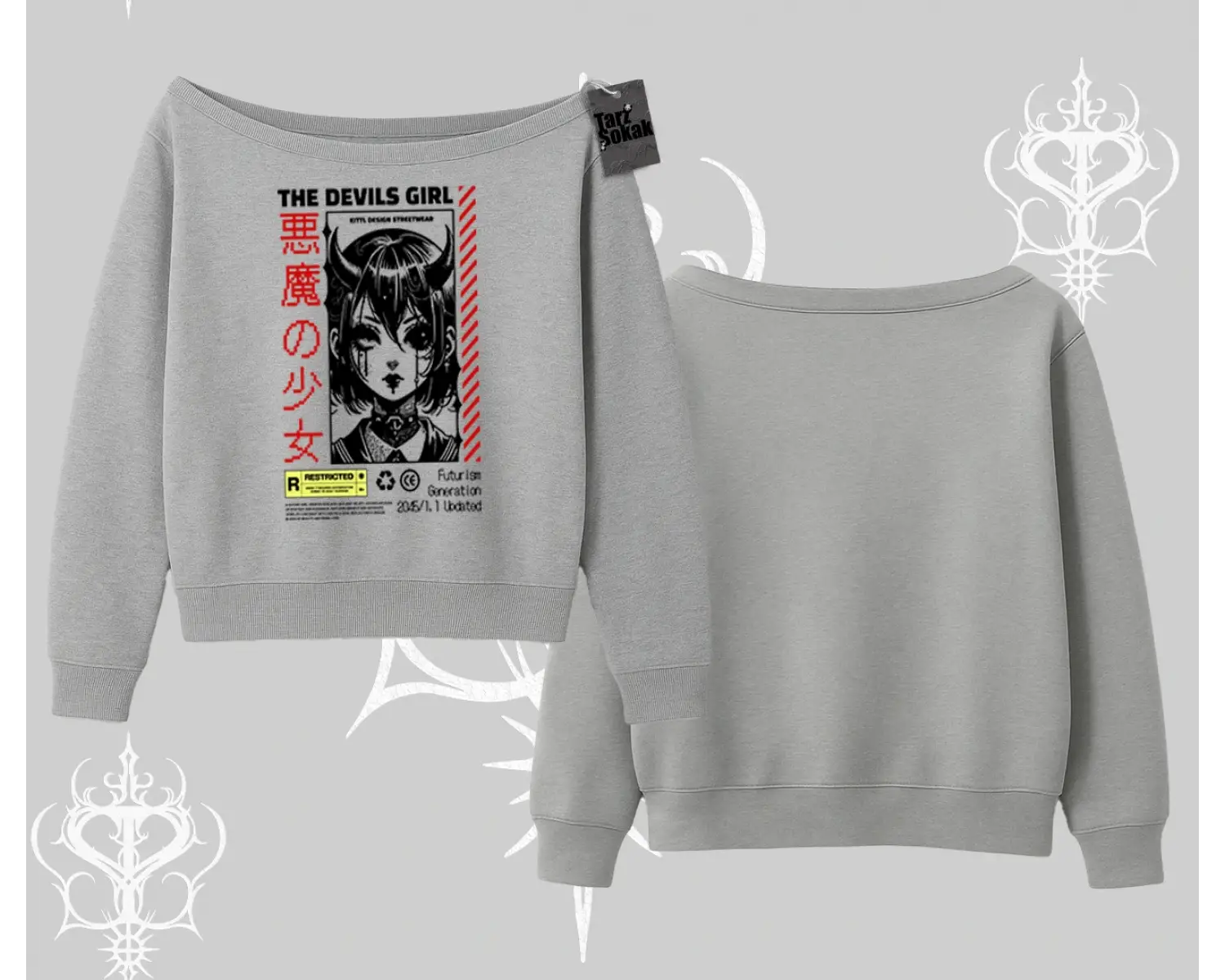 Kayık Yaka Sweatshirt Anime Devils Girl Japanese Style Baskılı