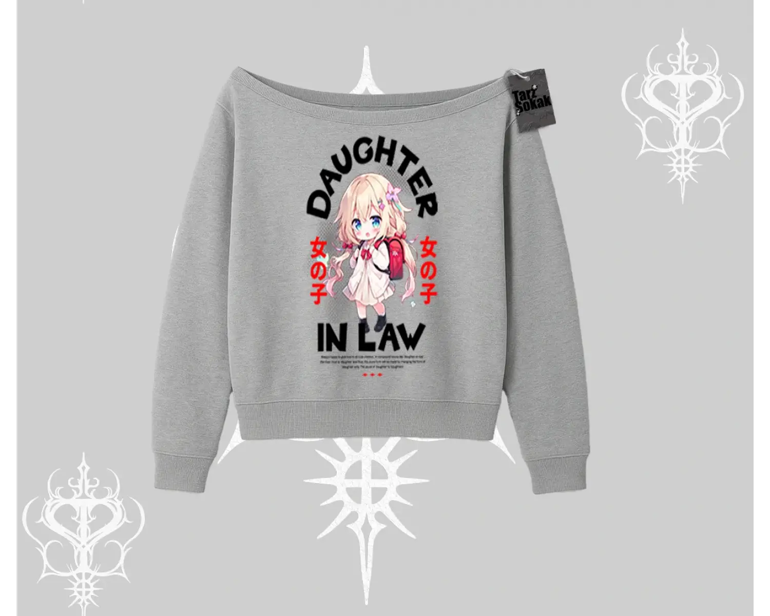 Kayık Yaka Sweatshirt Anime Girl Daughter In Law Baskılı