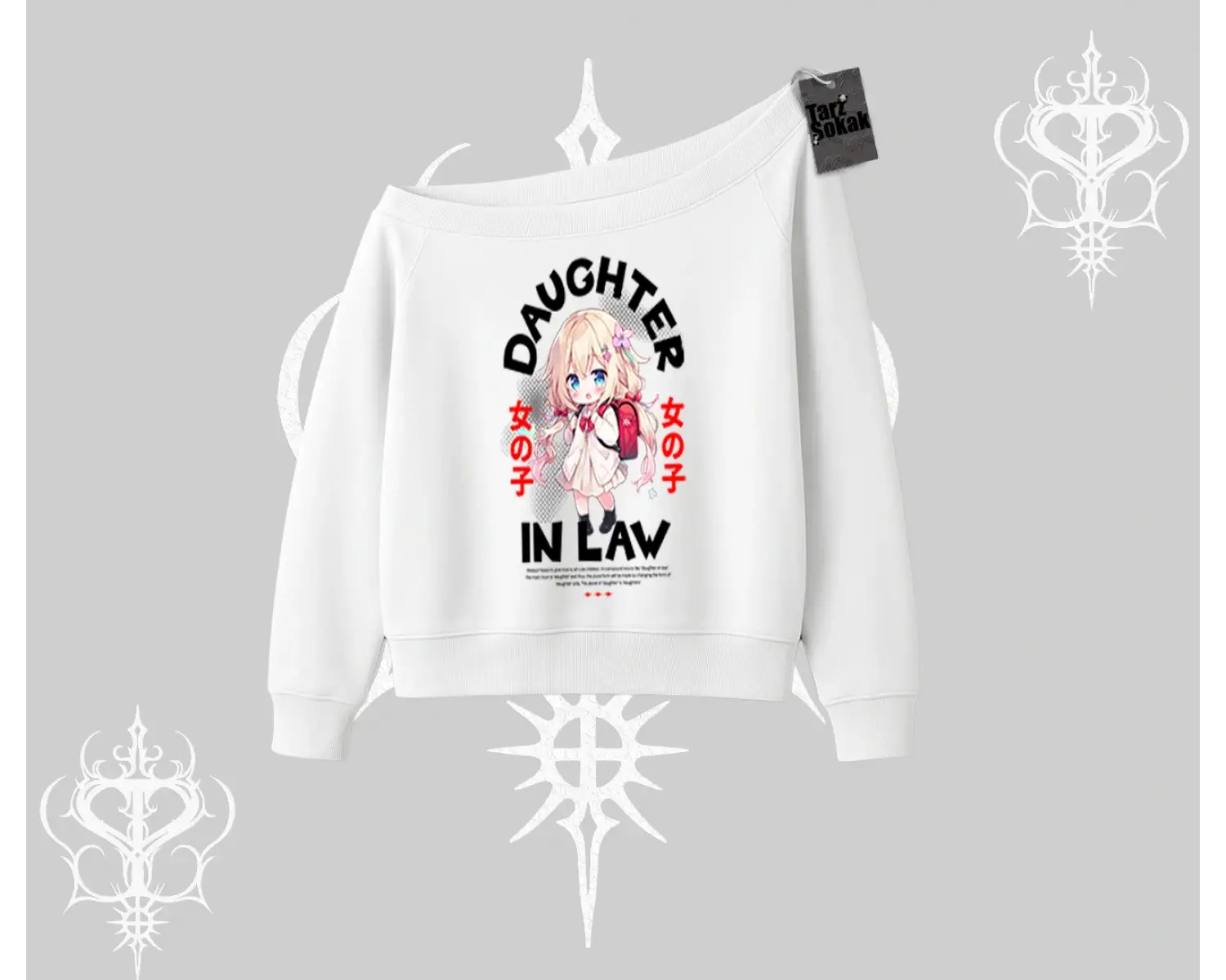 Kayık Yaka Sweatshirt Anime Girl Daughter In Law Baskılı