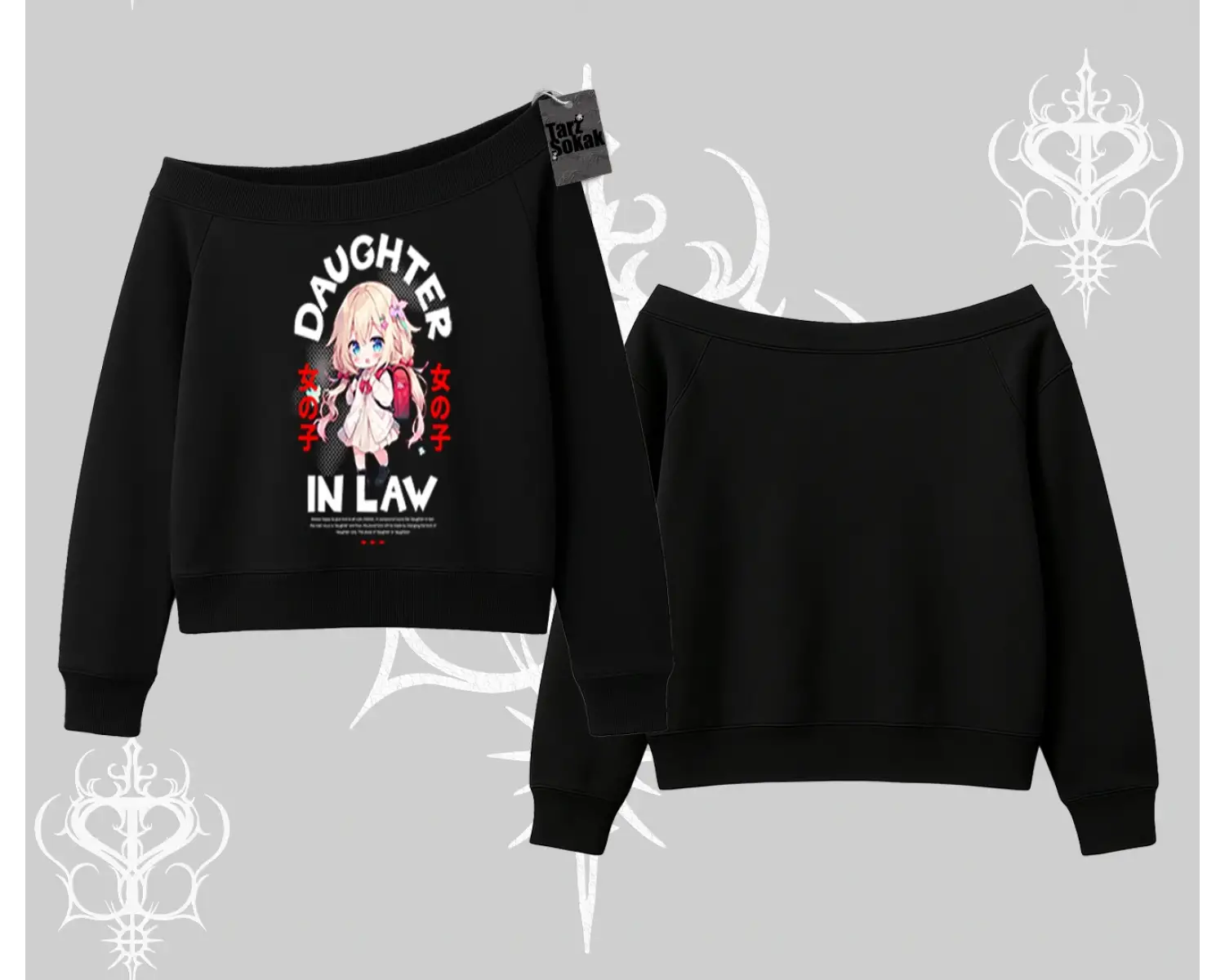 Kayık Yaka Sweatshirt Anime Girl Daughter In Law Baskılı