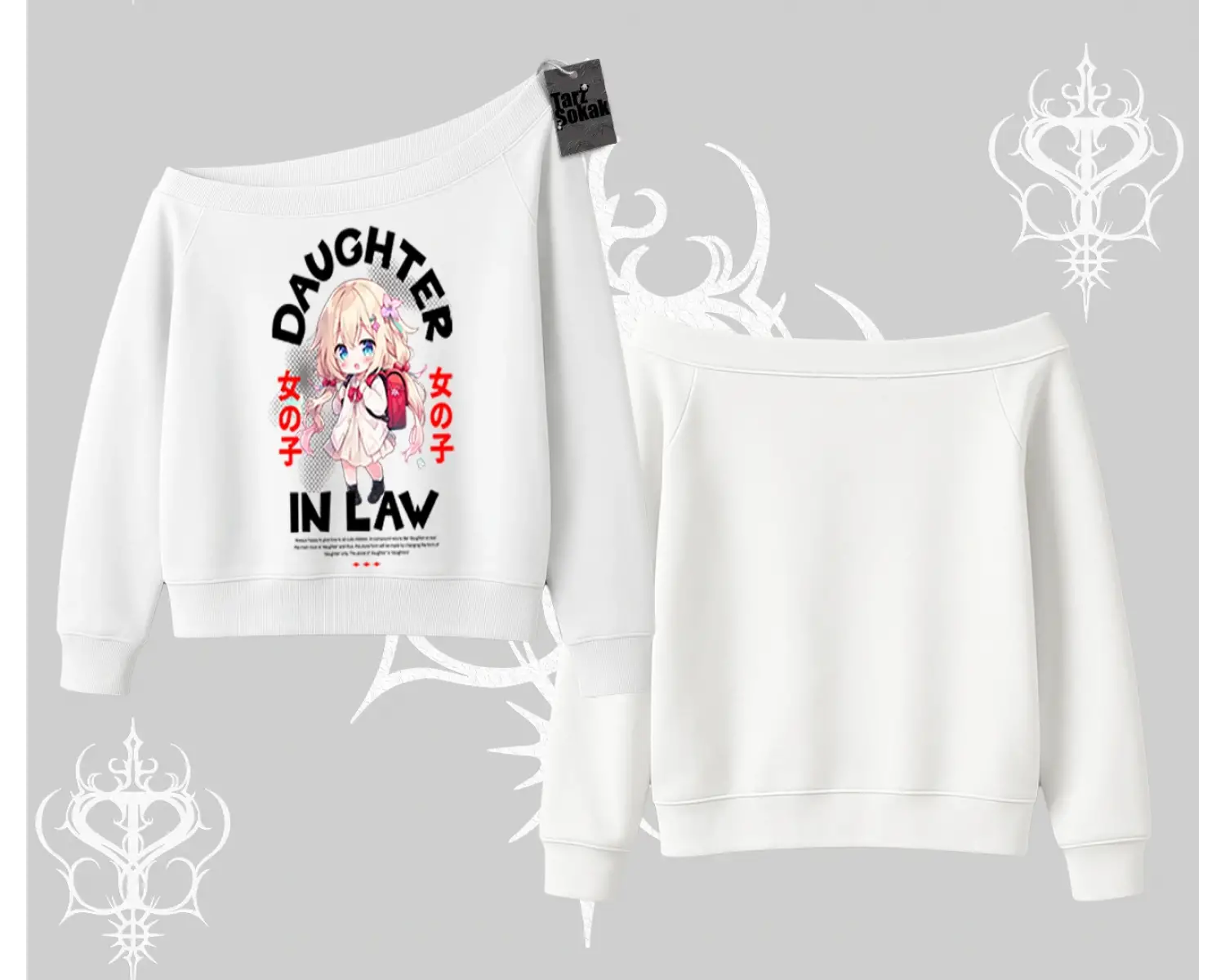 Kayık Yaka Sweatshirt Anime Girl Daughter In Law Baskılı
