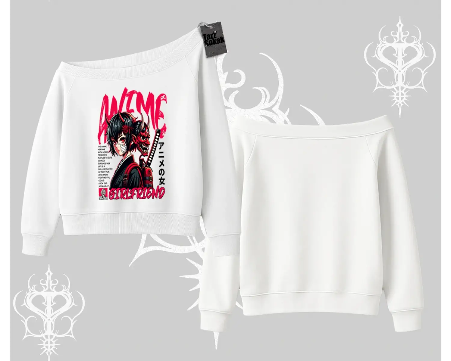 Kayık Yaka Sweatshirt Anime Girlfriend Kırmızı