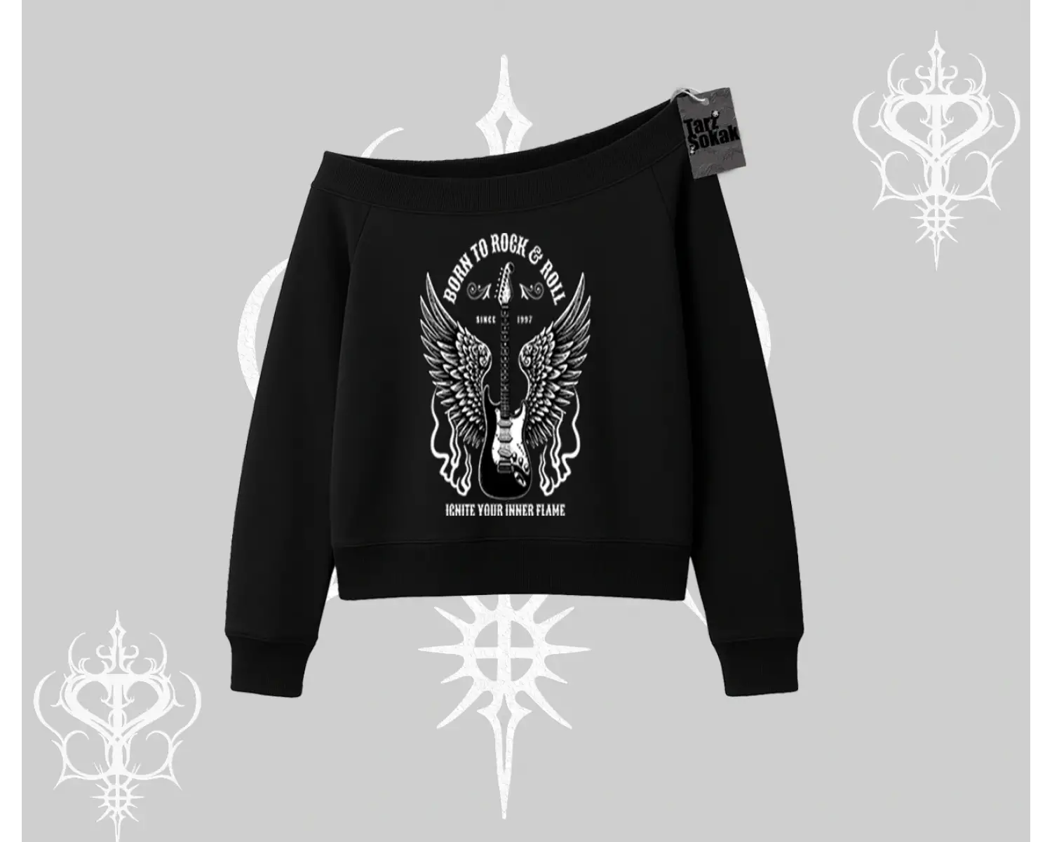 Kayık Yaka Sweatshirt Born to Rock Eternal Flame Legacy