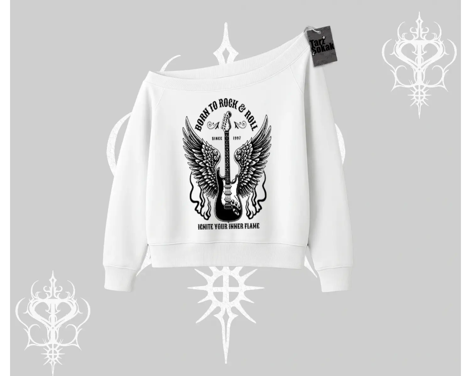 Kayık Yaka Sweatshirt Born to Rock Eternal Flame Legacy