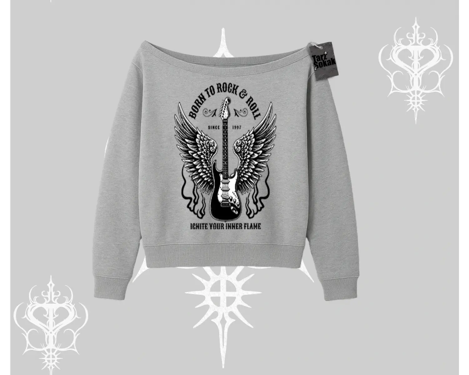Kayık Yaka Sweatshirt Born to Rock Eternal Flame Legacy