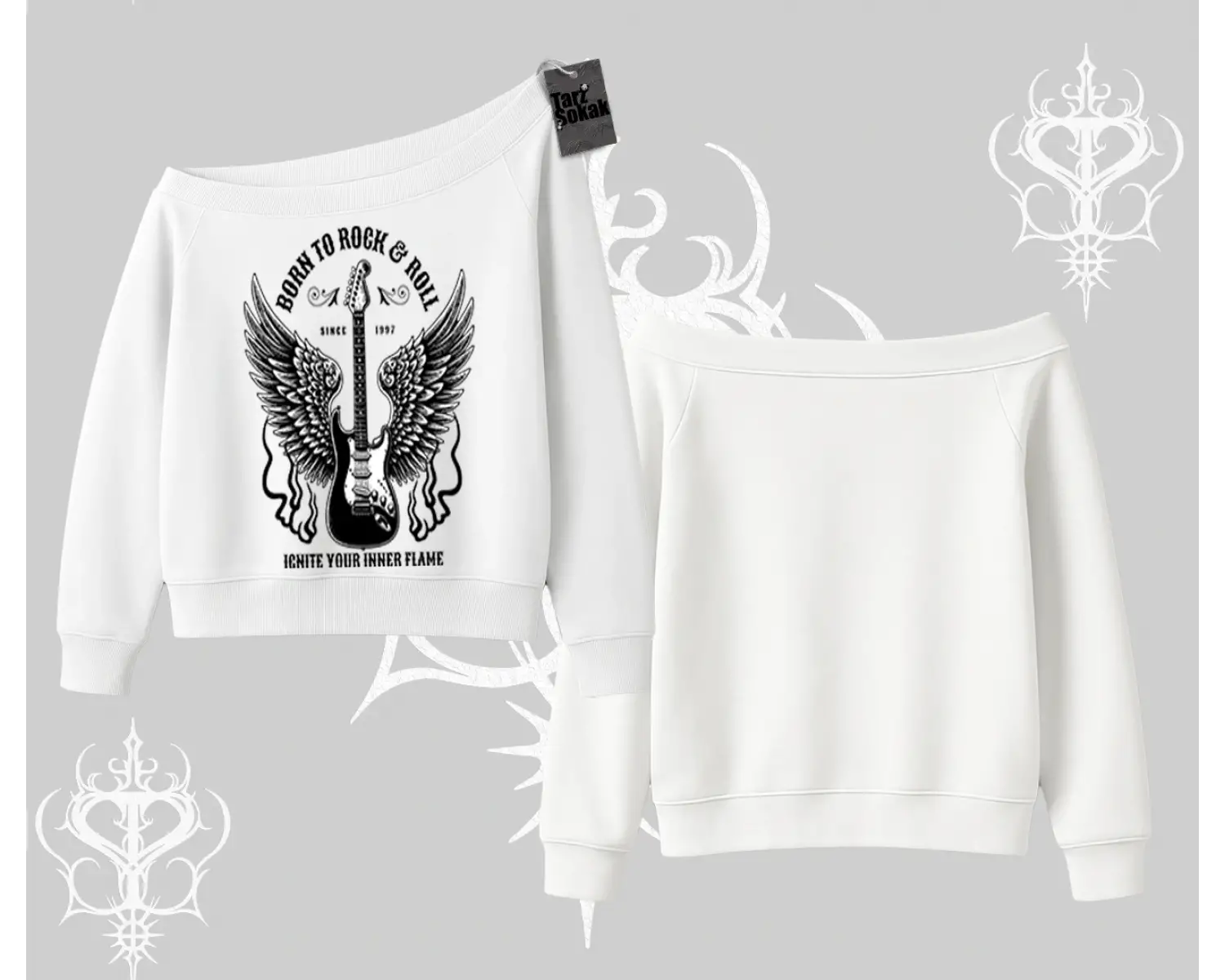 Kayık Yaka Sweatshirt Born to Rock Eternal Flame Legacy