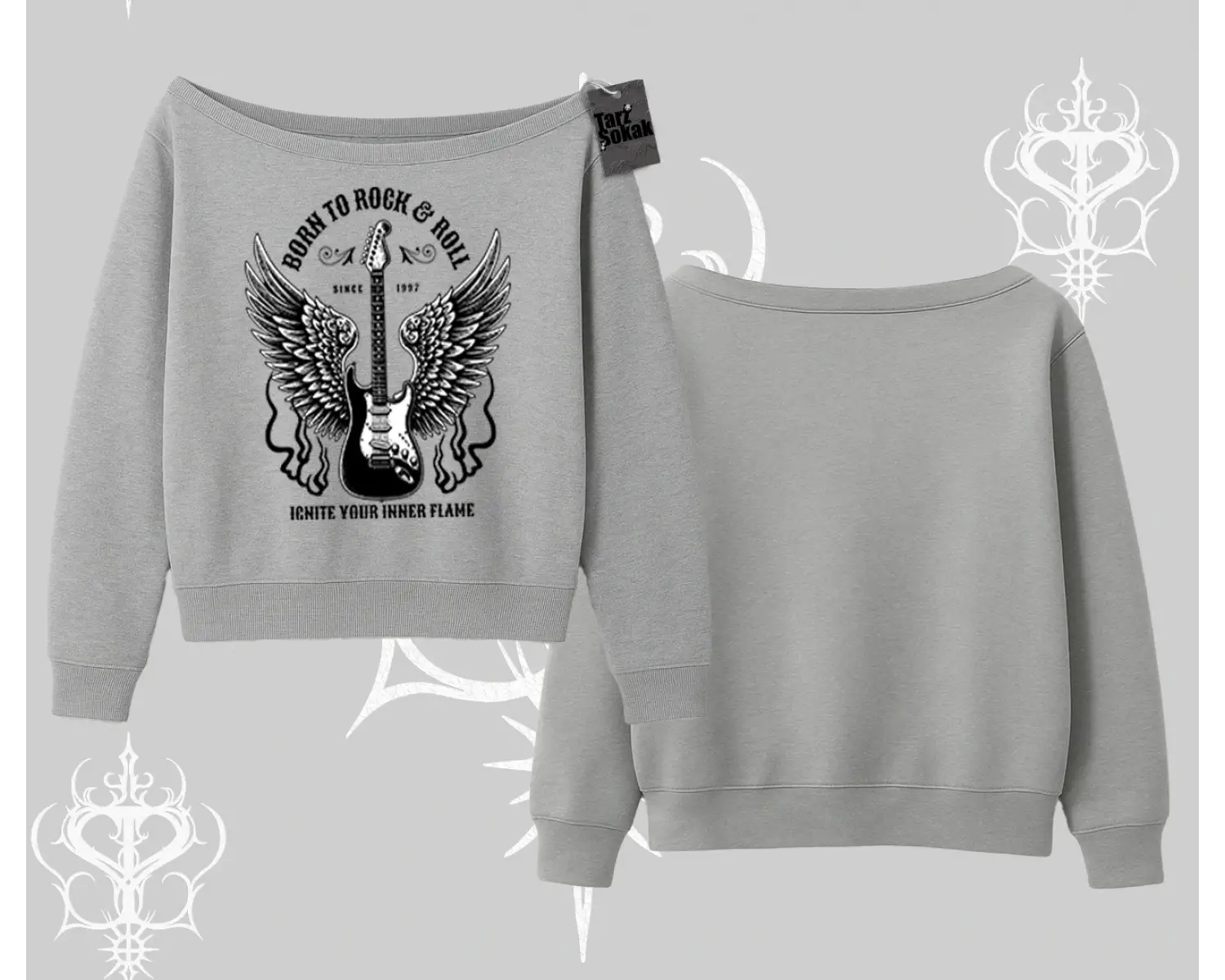 Kayık Yaka Sweatshirt Born to Rock Eternal Flame Legacy