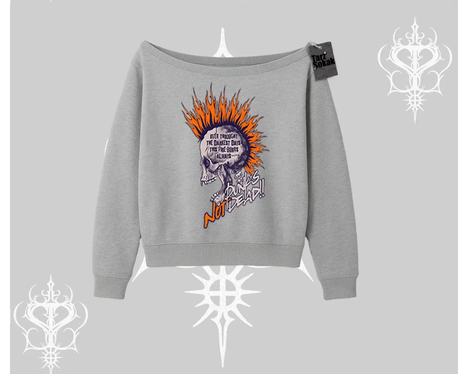 Kayık Yaka Sweatshirt Burning Skull Rebel Street Anthem