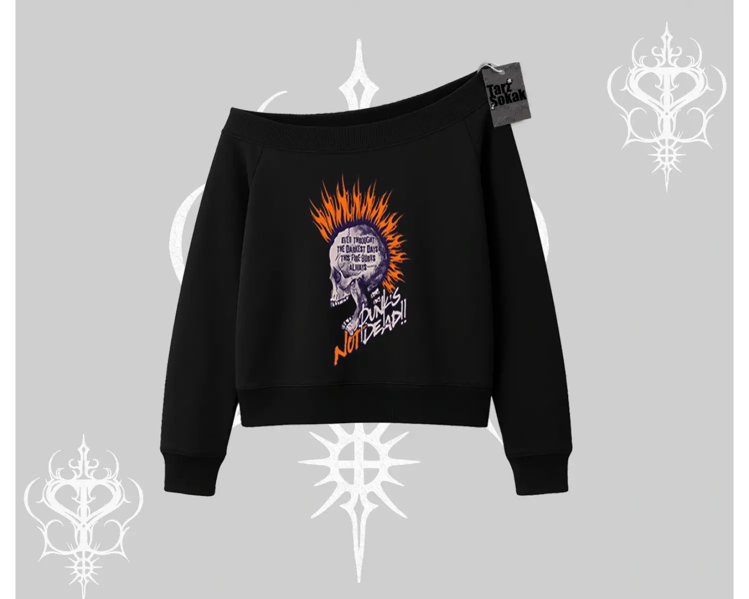 Kayık Yaka Sweatshirt Burning Skull Rebel Street Anthem