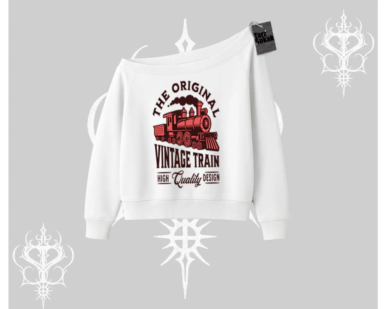 Kayık Yaka Sweatshirt Classic Railroad Vintage Train Street Aesthetic