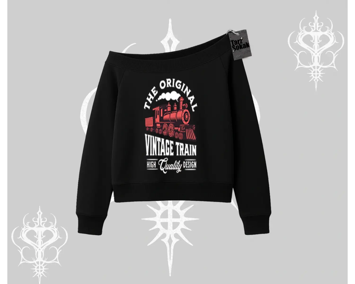 Kayık Yaka Sweatshirt Classic Railroad Vintage Train Street Aesthetic