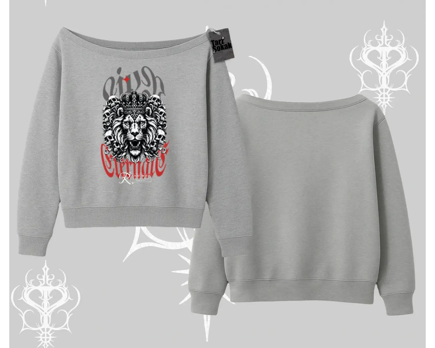 Kayık Yaka Sweatshirt Crowned Lion Rock Authority Myth