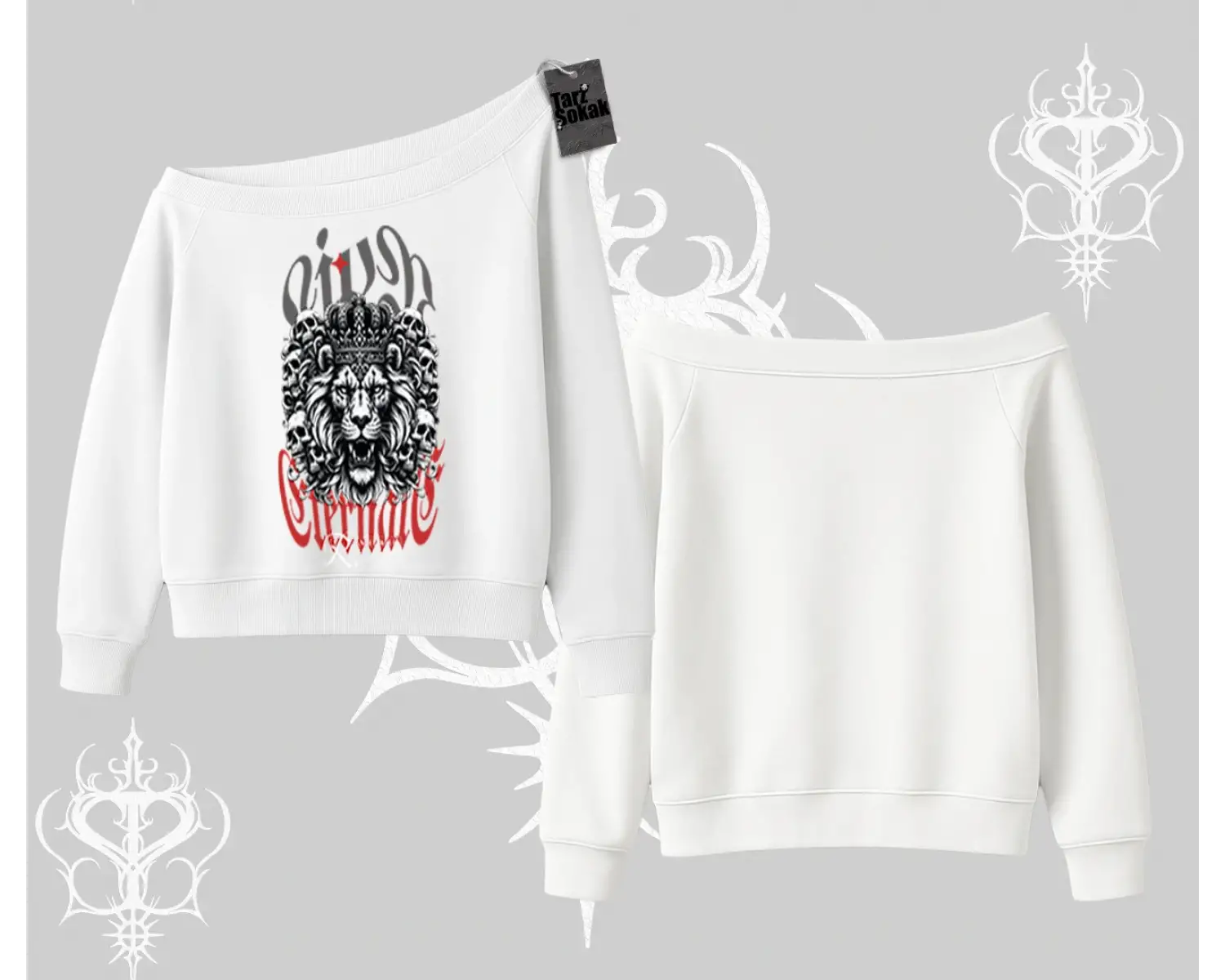 Kayık Yaka Sweatshirt Crowned Lion Rock Authority Myth