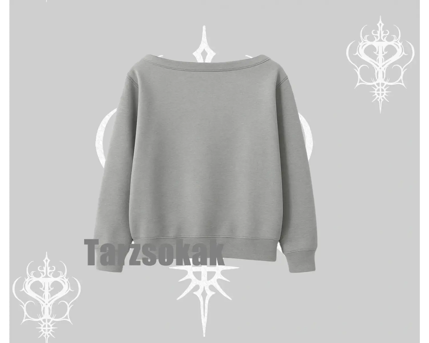 Kayık Yaka Sweatshirt Daruma Kedi Anime Baskılı