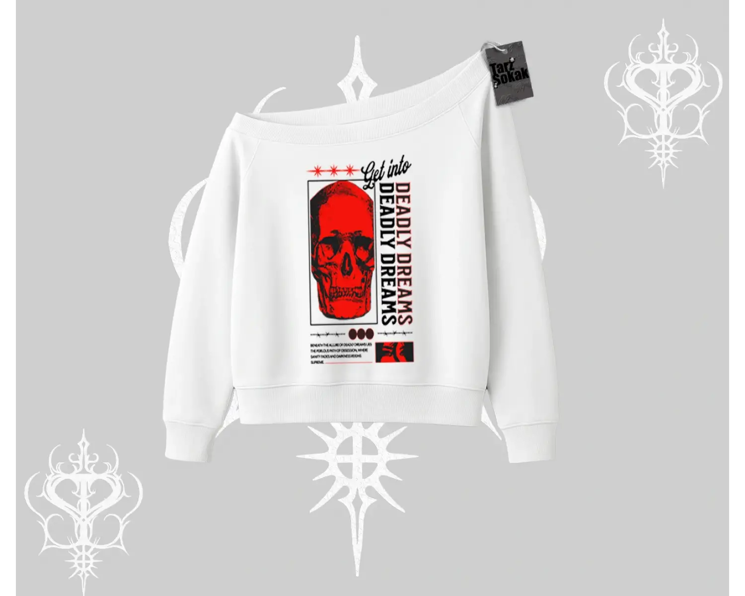 Kayık Yaka Sweatshirt Deadly Dreams Skull Redcore Street Manifest