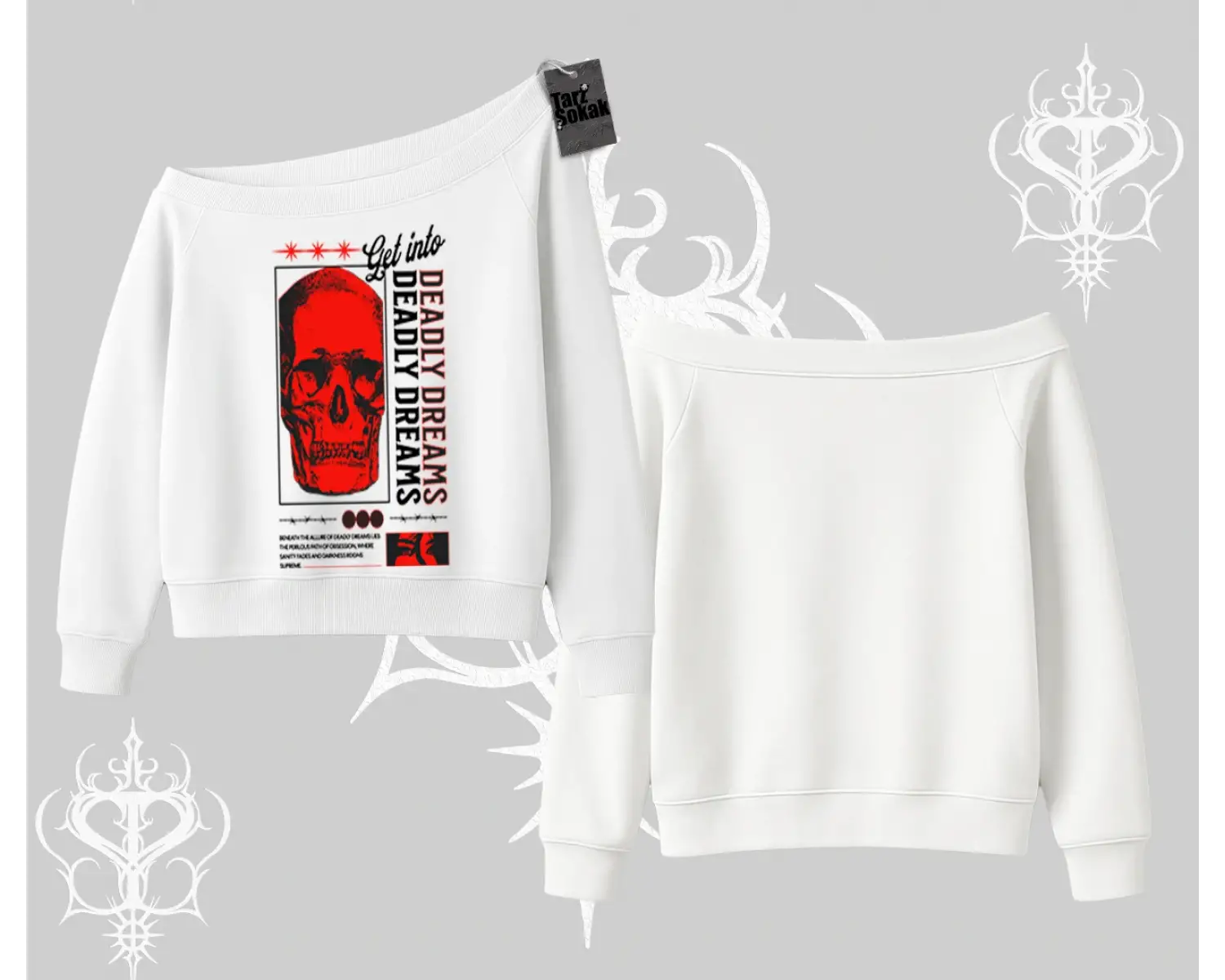 Kayık Yaka Sweatshirt Deadly Dreams Skull Redcore Street Manifest