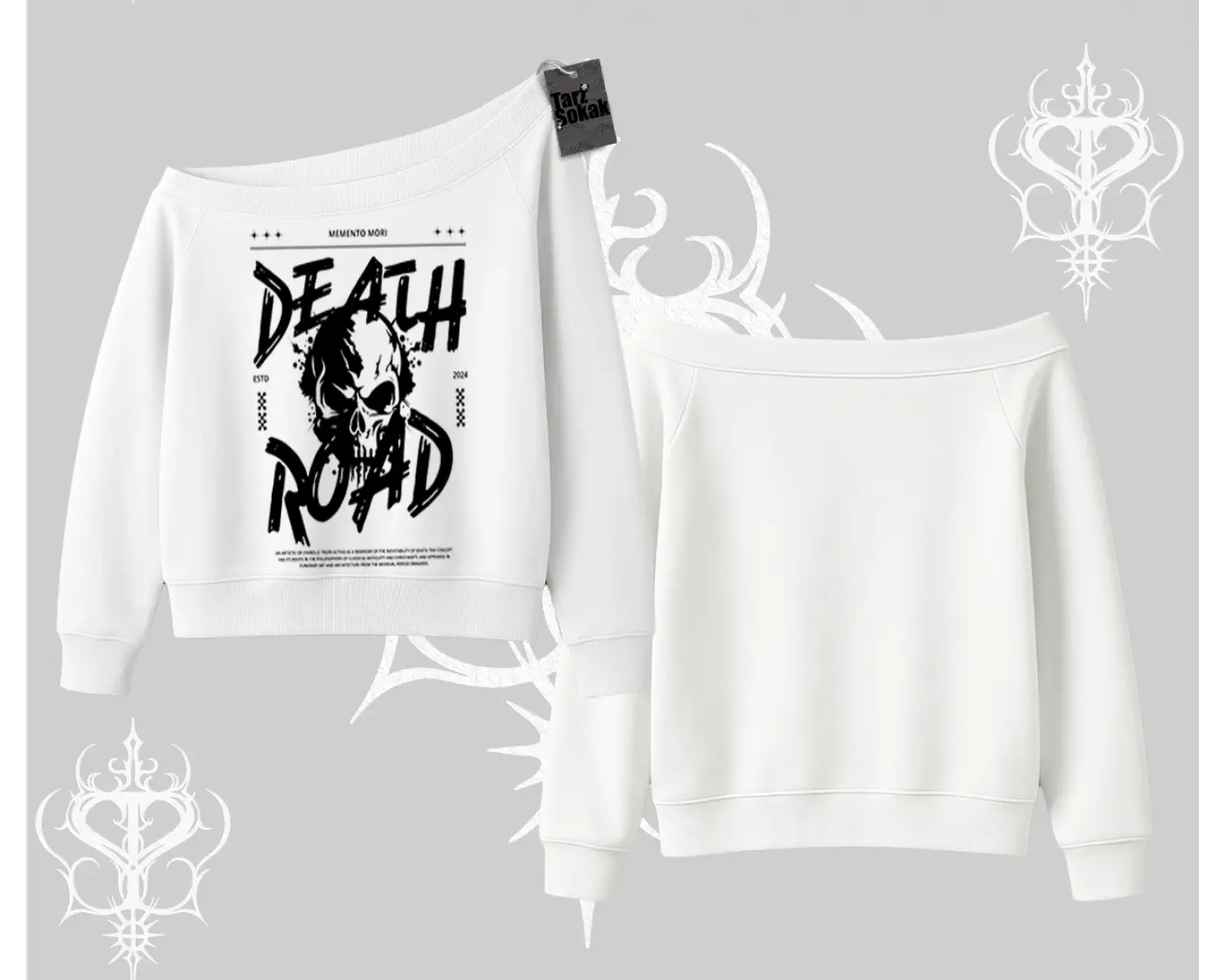 Kayık Yaka Sweatshirt Death Road Memento Mori Street Manifest