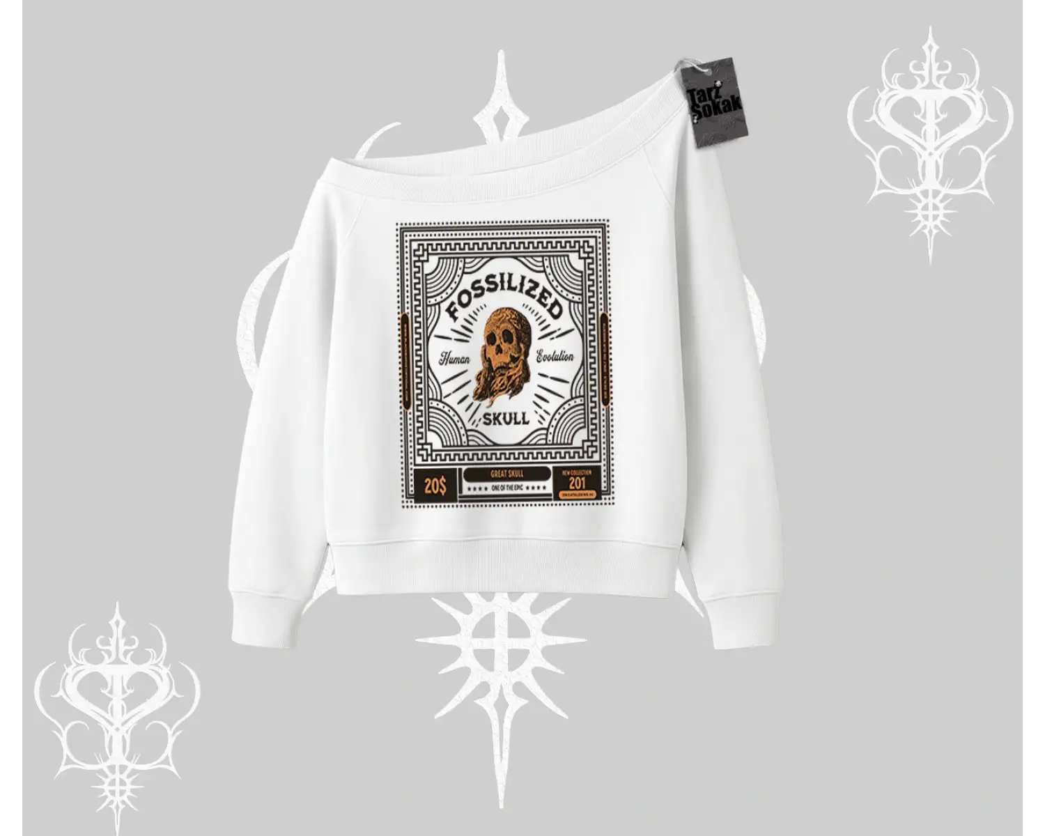 Kayık Yaka Sweatshirt Fossilized Skull Underground Archive