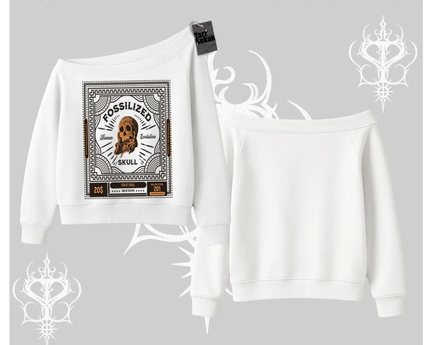 Kayık Yaka Sweatshirt Fossilized Skull Underground Archive