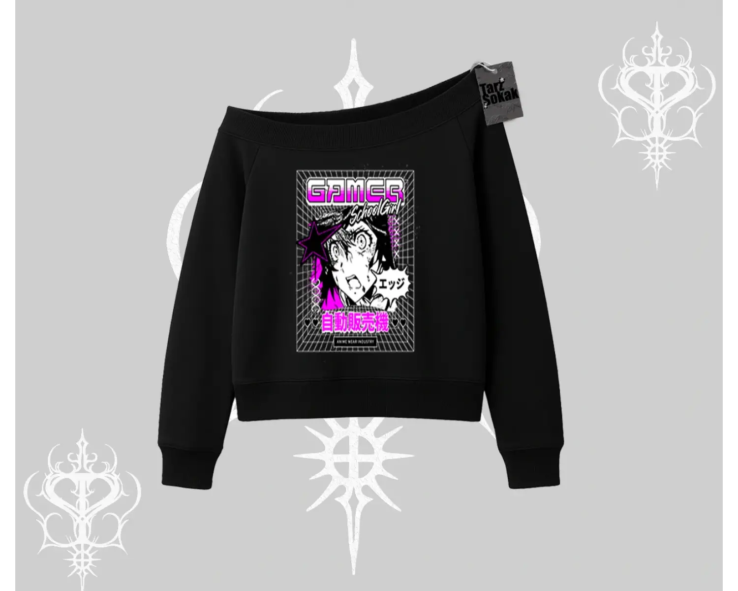 Kayık Yaka Sweatshirt Games Schoolgirl Anime Baskılı