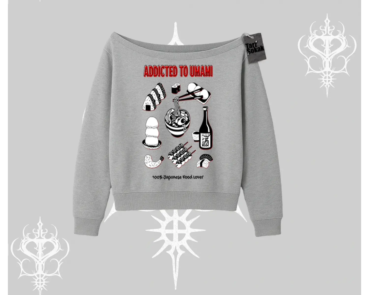 Kayık Yaka Sweatshirt Japon Mutfağı Umami Temalı Baskılı