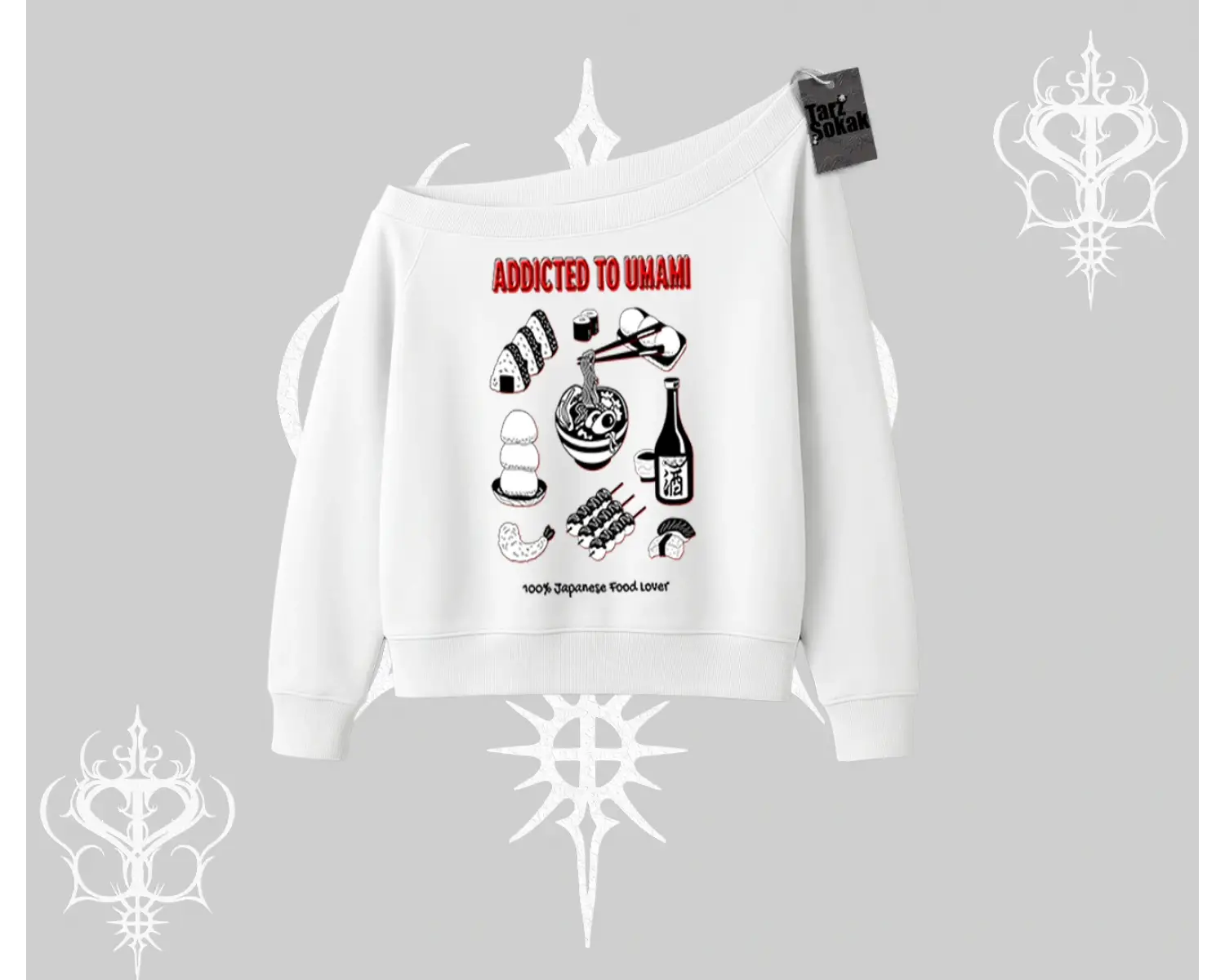 Kayık Yaka Sweatshirt Japon Mutfağı Umami Temalı Baskılı