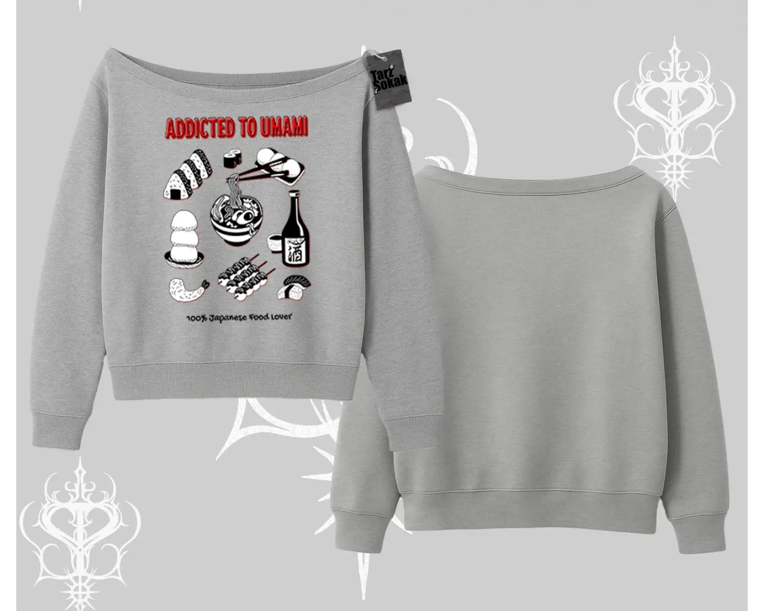 Kayık Yaka Sweatshirt Japon Mutfağı Umami Temalı Baskılı