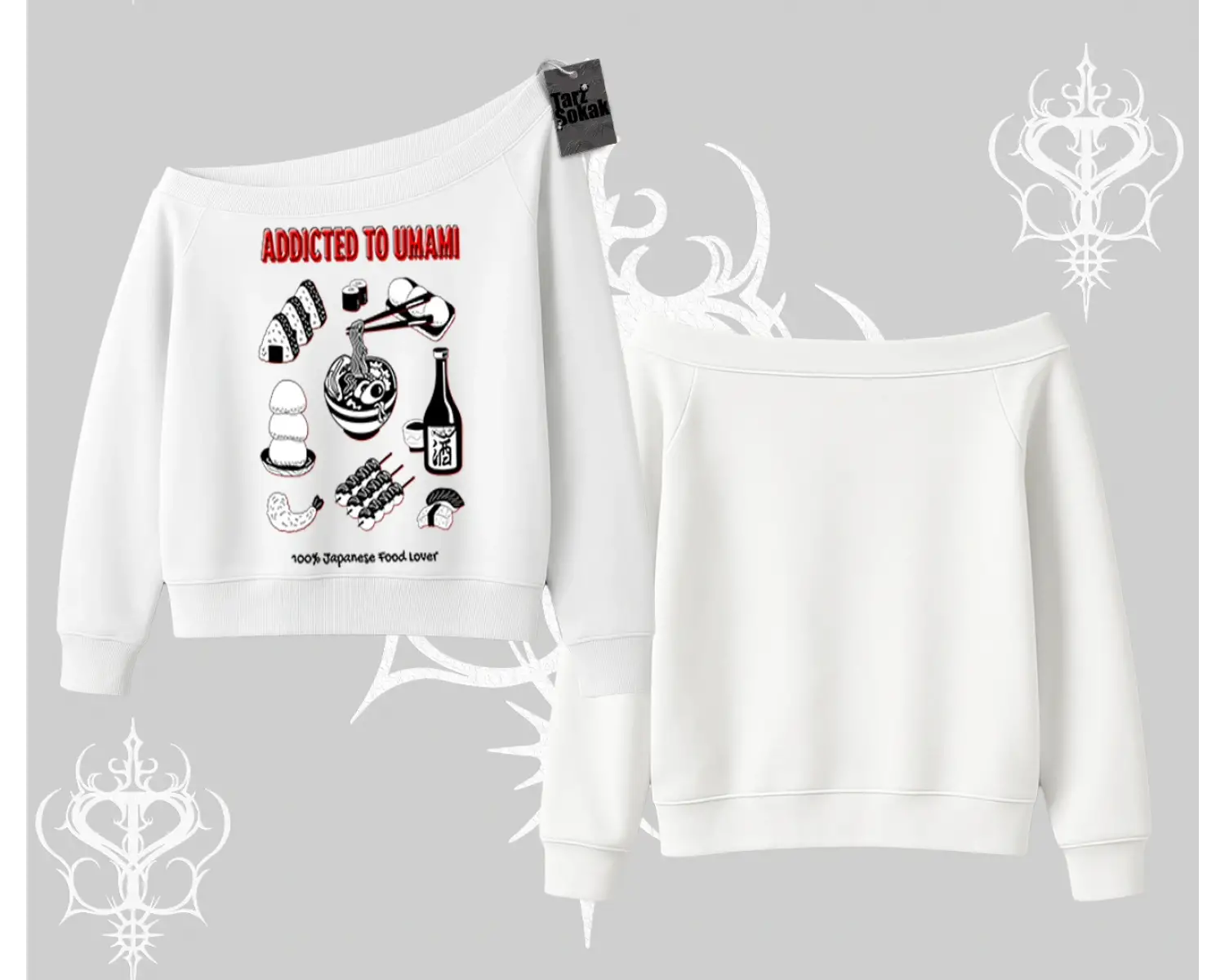 Kayık Yaka Sweatshirt Japon Mutfağı Umami Temalı Baskılı