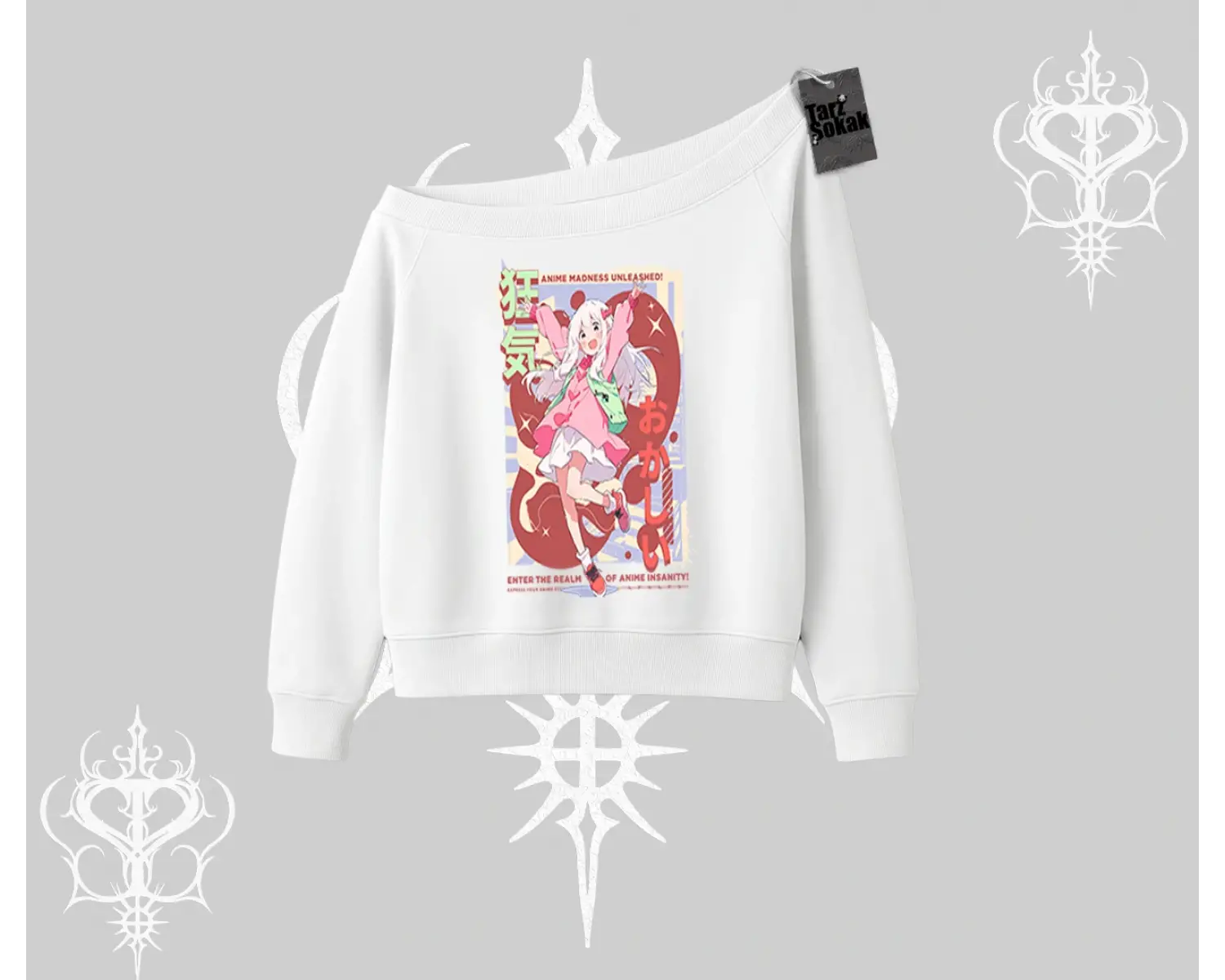 Kayık Yaka Sweatshirt Madness Unleashed Anime Girl Baskılı