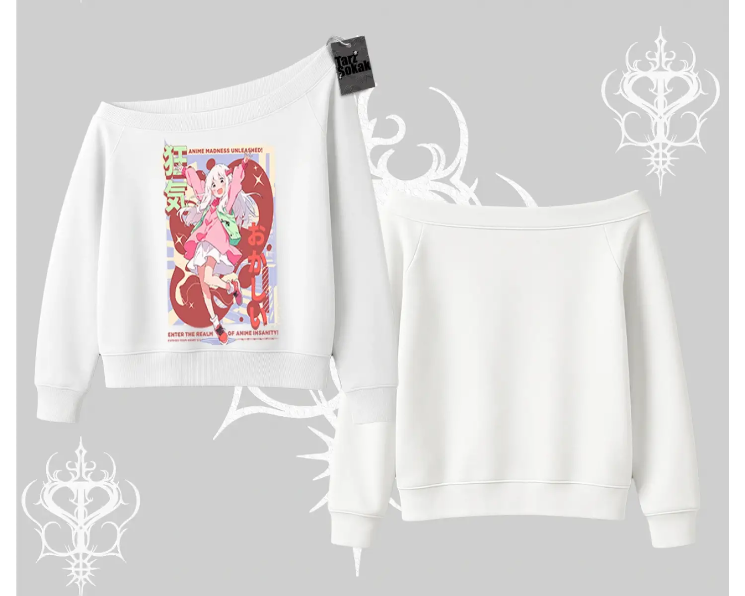 Kayık Yaka Sweatshirt Madness Unleashed Anime Girl Baskılı