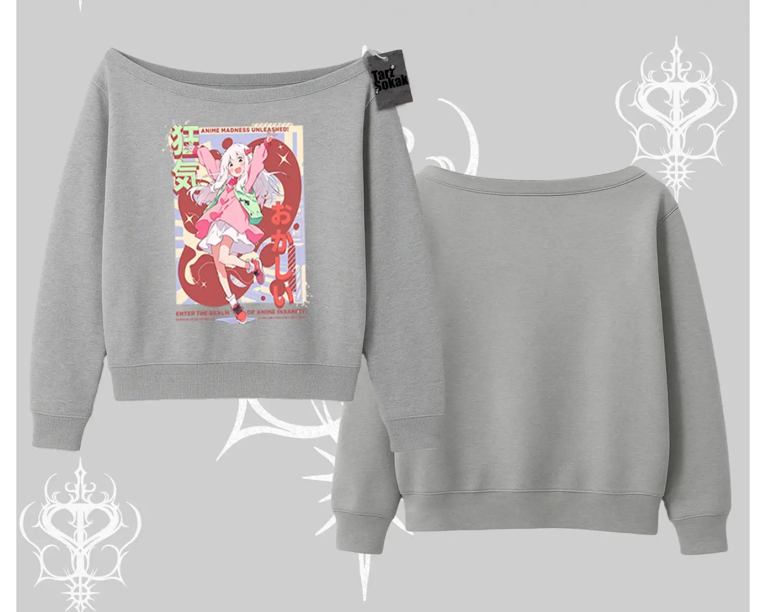 Kayık Yaka Sweatshirt Madness Unleashed Anime Girl Baskılı