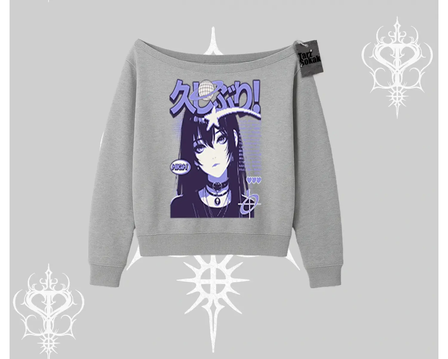 Kayık Yaka Sweatshirt Neo Tokyo Girl Y2K Street Anime Aesthetic
