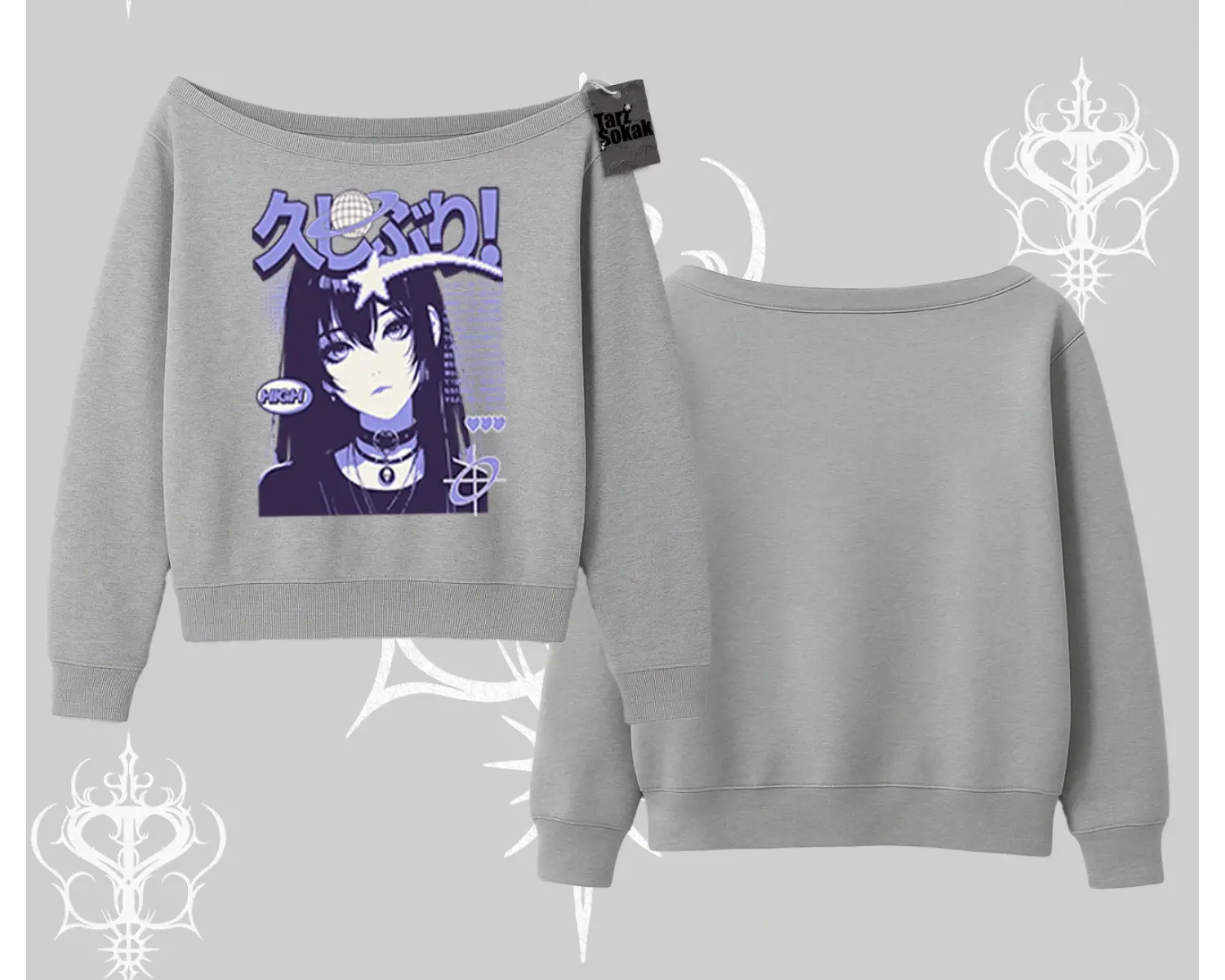 Kayık Yaka Sweatshirt Neo Tokyo Girl Y2K Street Anime Aesthetic