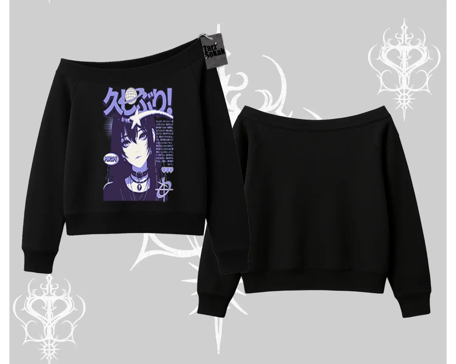 Kayık Yaka Sweatshirt Neo Tokyo Girl Y2K Street Anime Aesthetic